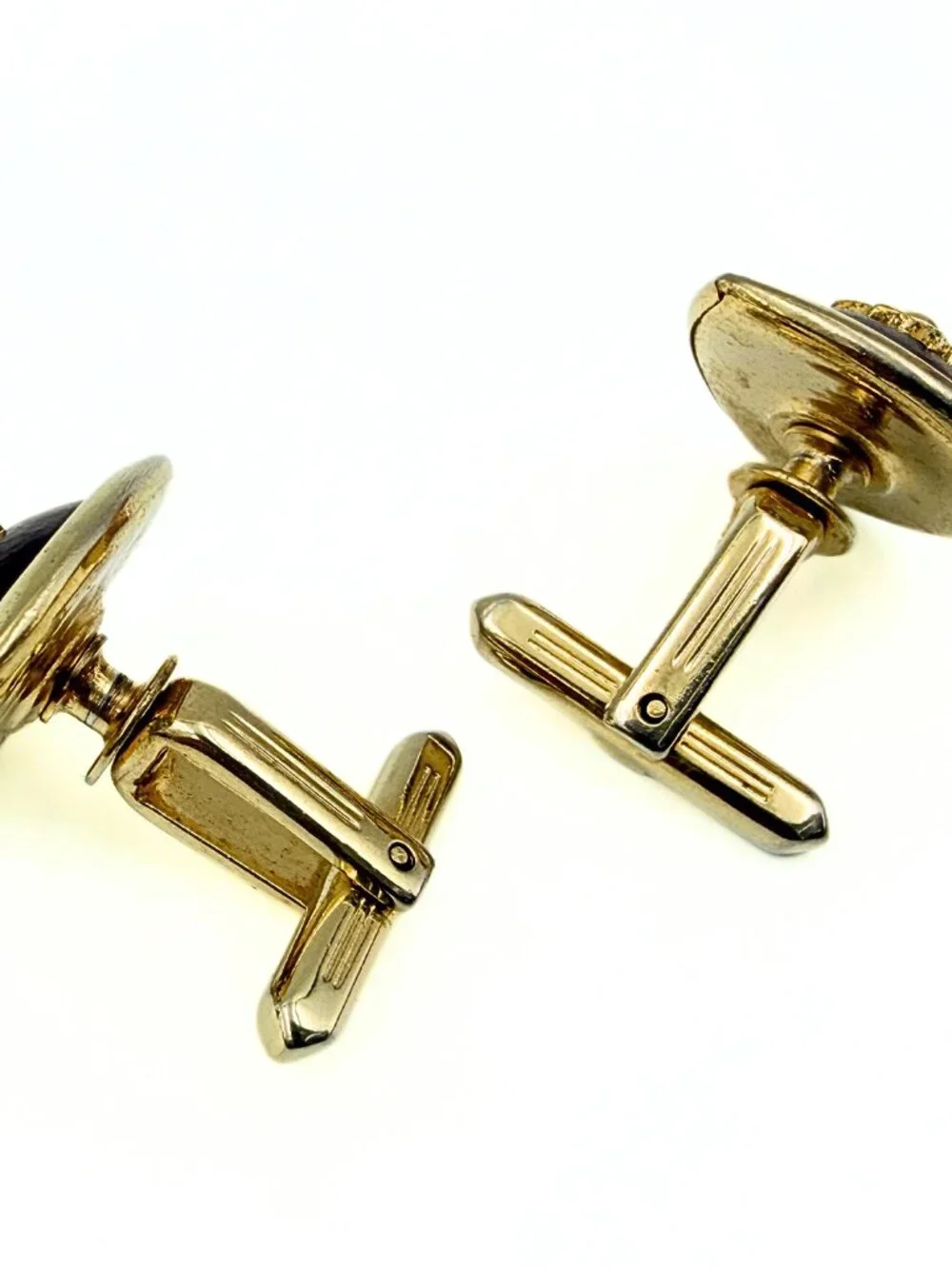 Hickok USA MCM Gold Plated Brown Wood Atomic Starburst Cufflinks